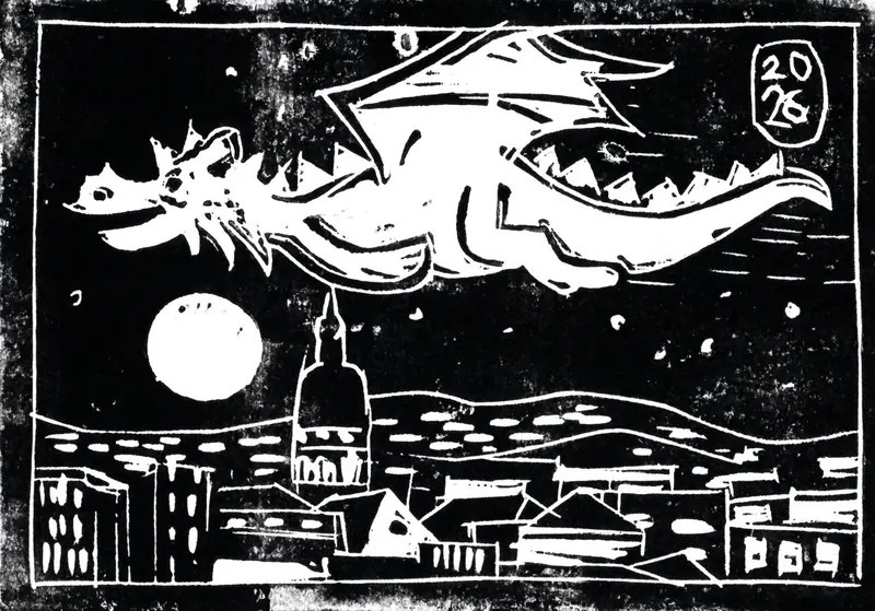 Drache - Linolschnitt