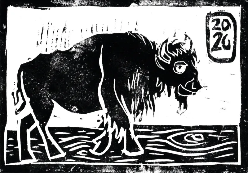 Büffel - Linolschnitt